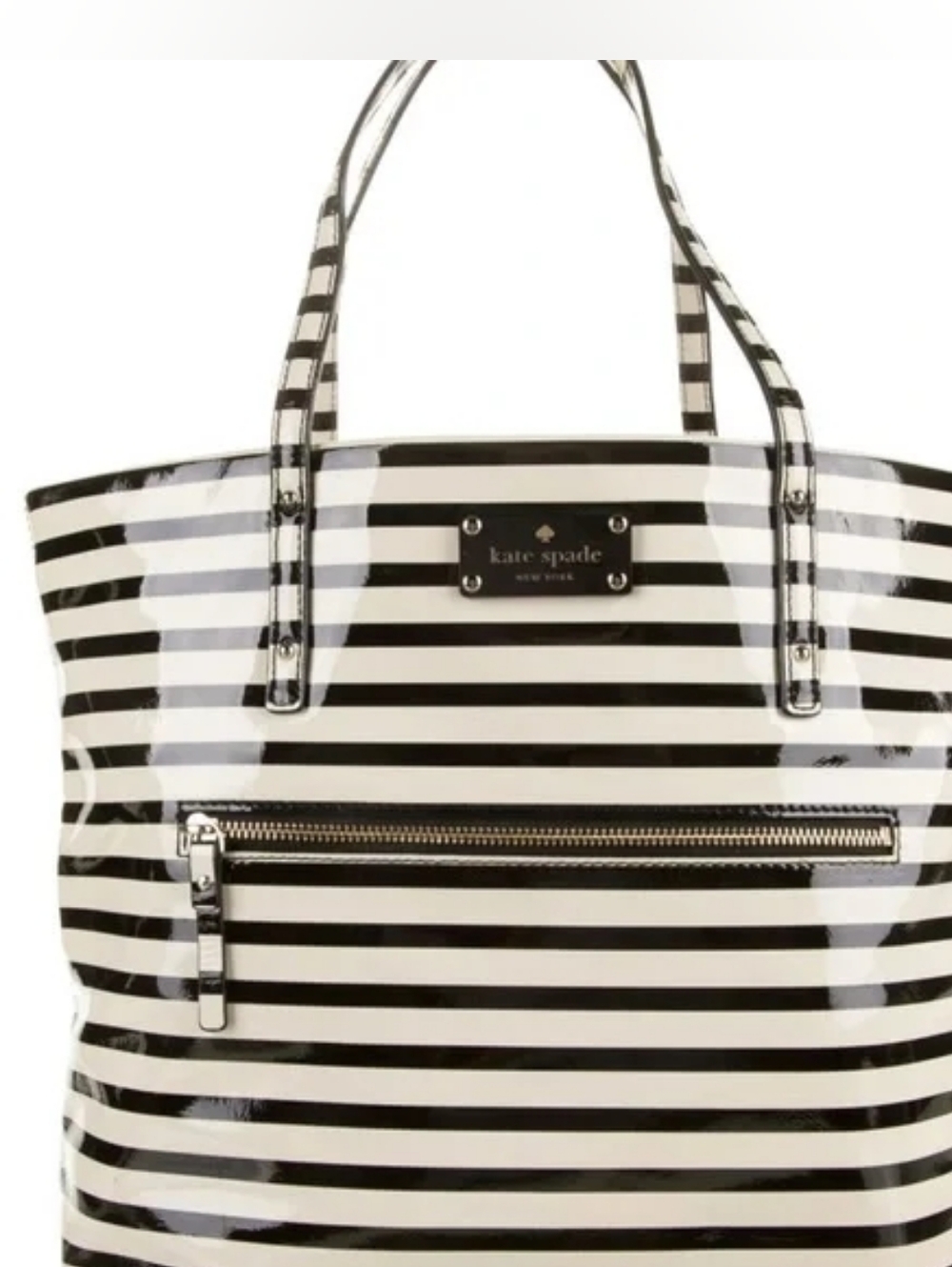 Kate Spade Patent Leather Black and Tan Striped Tote
